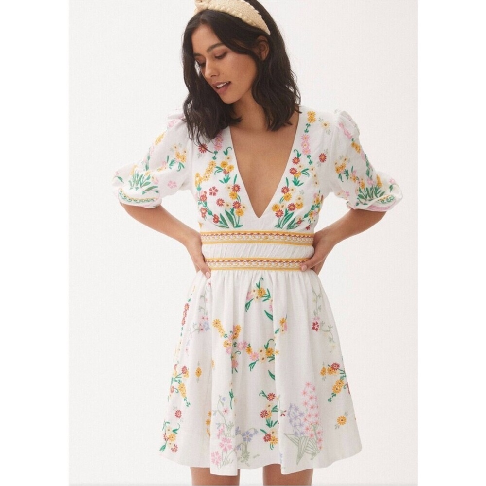 NWT Anthropologie Deep V Embroidered Dress Size Small
